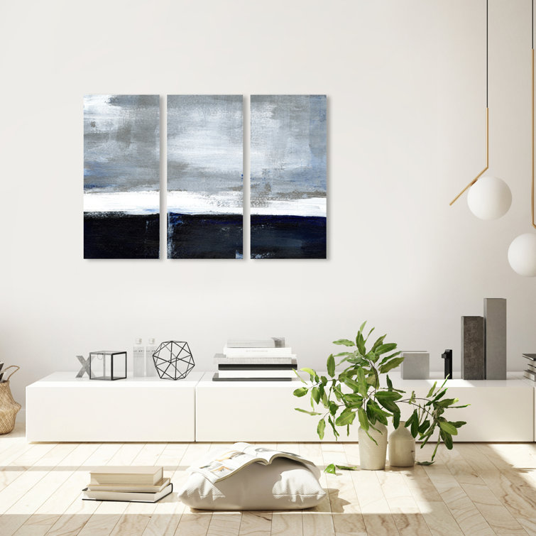 Fondo Fondo Triptych, Abstract Cloudy Sky Modern Gray On Canvas 3 Pieces by  Oliver Gal Painting